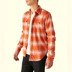 NWT Men’s Cloud 100% Cotton Soft Flannel Plaid Shirt in Orange/Offwhite, Size XL